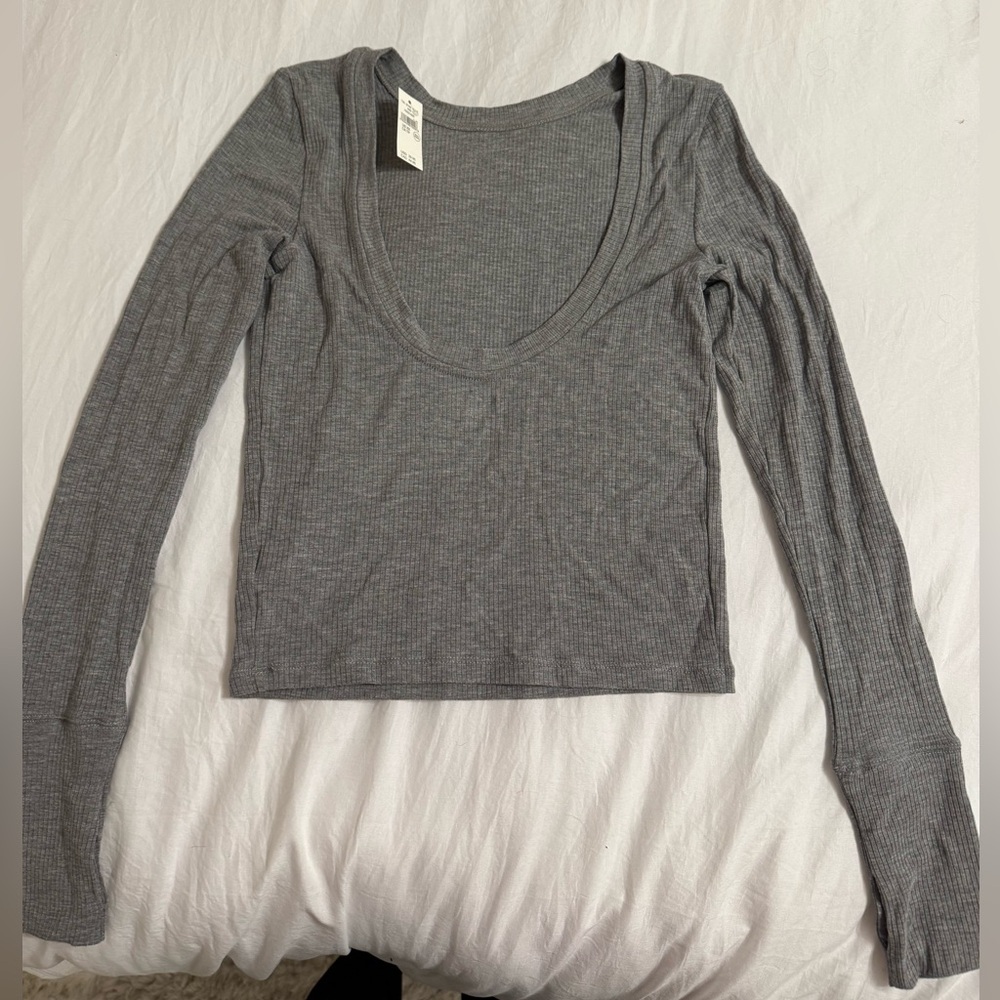 Aerie Offline Charcoal Long Sleeve Soft Ribbed Tee